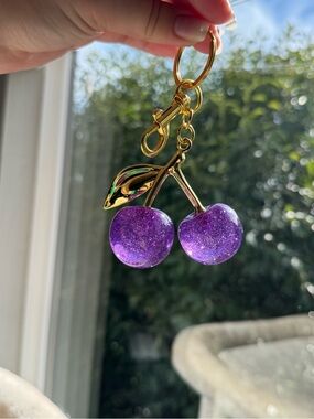 Purple Sparkly Cherry Key Chain/Bag Charm